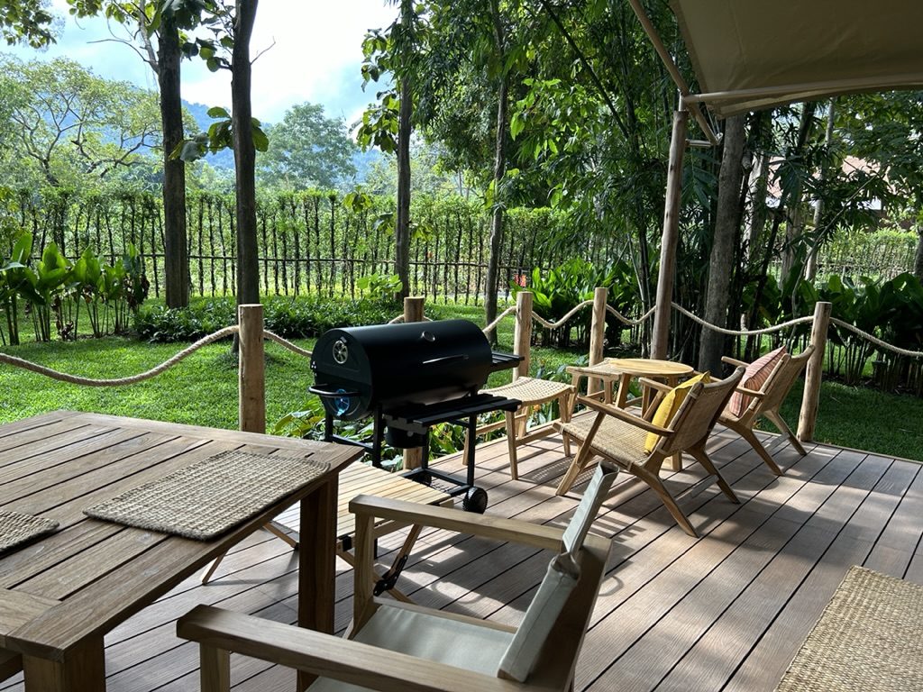 Private BBQ on the tent deck overlooking the gardens