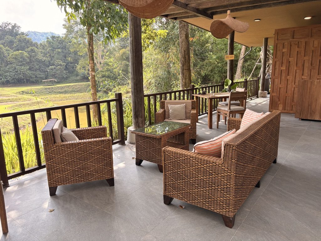 Veranda lounge overlooking the pond